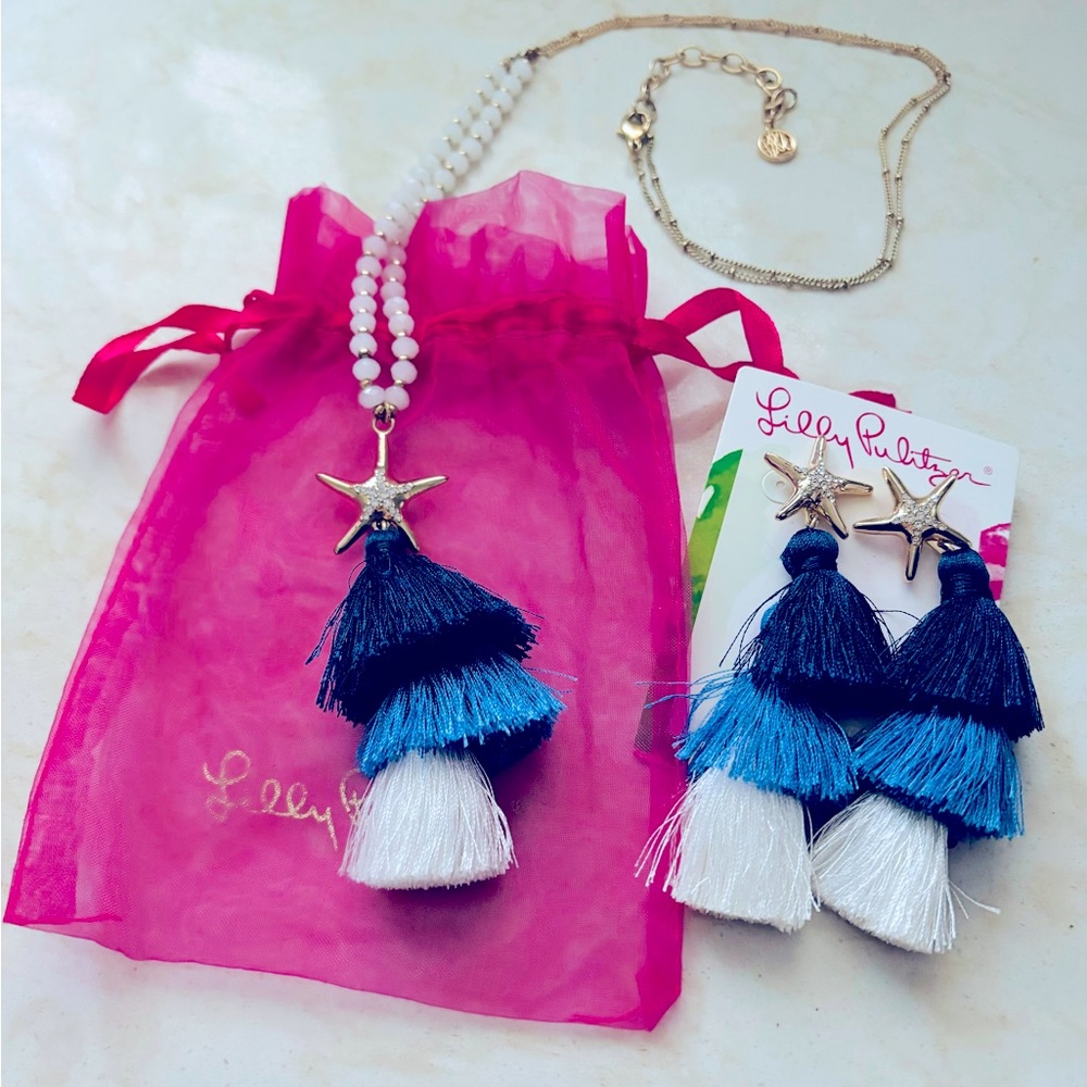 Lilly Pulitzer Starbright Necklace and Earrings Nauti Navy